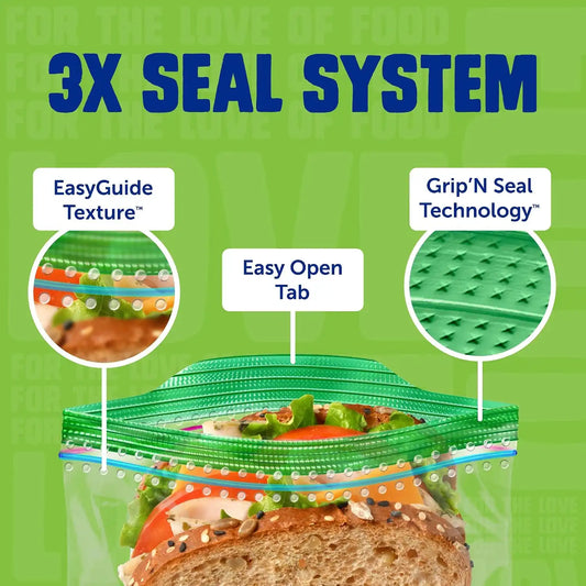 Ziploc XL Sandwich and Snack Bags, Easy Open and Close, Plastic Food Storage Bags, 30 Bags Total
