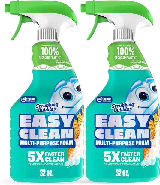 Scrubbing Bubbles Easy Clean Foaming Bleach-Free Bathroom All Purpose Cleaner, Fast-Acting Foam Cleans Limescale, Dirt and Grime on Showers, Sinks, Toilets, Tiles, Counters, 32oz Spray (Pack of 2)