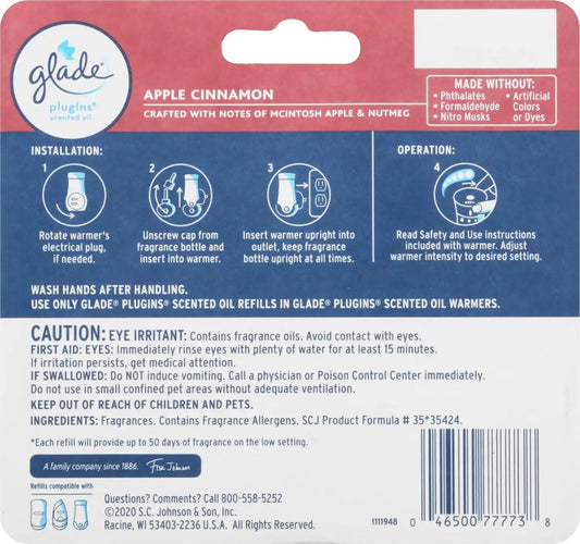 Glade PlugIns Refills Air Freshener, Scented and Essential Oils for Home and Bathroom, Apple Cinnamon, 3.35 Fl Oz, 5 Count