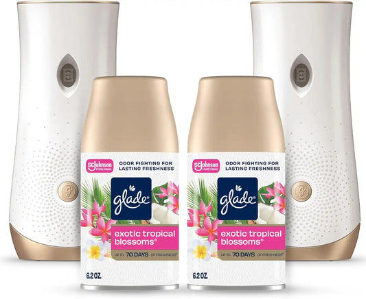 Glade Automatic Spray Refill and Holder Kit, Air Freshener for Home and Bathroom, Tropical Blossoms, 6.2 Oz, 2 Count (Pack of 2) Multicolor