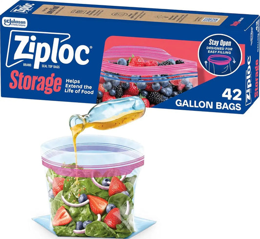 Ziploc Gallon Food Storage Bags, Stand-Up Bottom, Easy to Fill, 42 Count