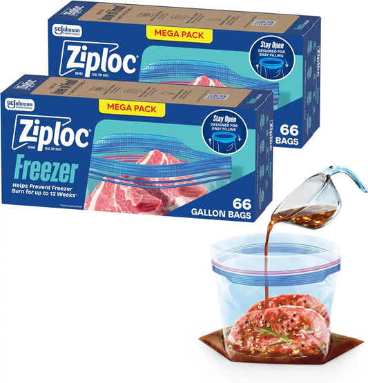 Ziploc Gallon Freezer Bags, Food Storage, 132 Total Bags (66 Count, 24-Pack)