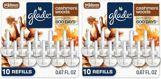 Glade PlugIns Refills Air Freshener, Scented and Essential Oils for Home and Bathroom, Cashmere Woods, 6.7 Fl Oz, 10 Count (Pack of 2)
