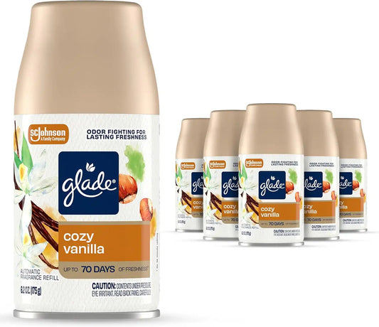 Glade Automatic Spray Refill, Air Freshener for Home and Bathroom, Cozy Vanilla, 6.2 Oz, 6 Count