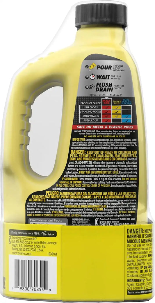 Drano Max Gel Drain Clog Remover & Cleaner, Commercial Line, 42 oz 2-Pack