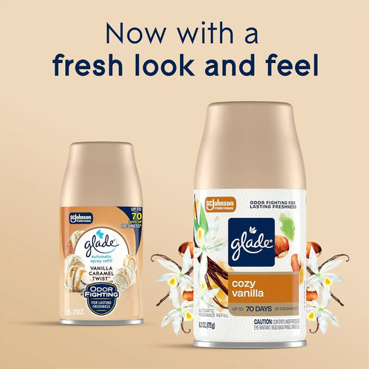 Glade Automatic Spray Refill, Air Freshener for Home and Bathroom, Cozy Vanilla, 6.2 Oz, 6 Count