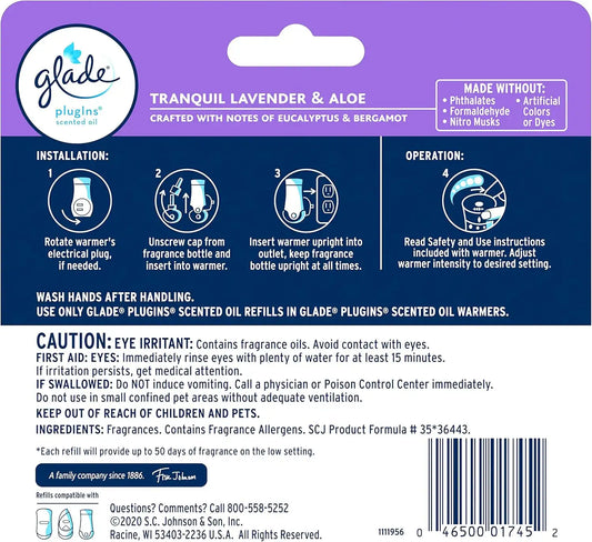 Glade PlugIns Air Freshener Refills, Lavender & Aloe, 3.35 Fl Oz (5 Count) (Pack of 5)