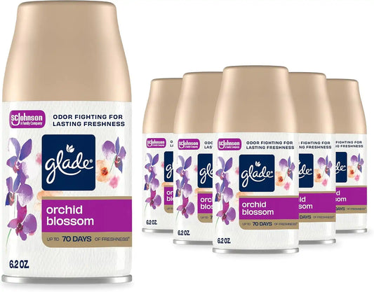 Glade Automatic Spray Refill, Air Freshener for Home and Bathroom, Orchid Blossom, Fresh Collection, 6.2 Oz, 6 Count