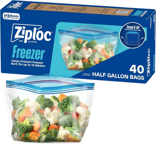Ziploc Half Gallon Food Storage Freezer Bags, Easy Open and Close, 40 Bags Total (Pack of 9)