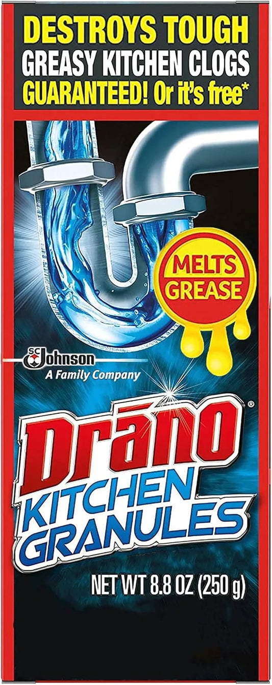 Drano Kitchen Granules Drain Clog Remover and Cleaner, Unclogs blockage from Grease or Cooking Oil, 8.8 oz