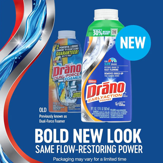 Drano EarlyAction Foamer Drain Clog Remover, Garbage Disposal Cleaner, 17oz
