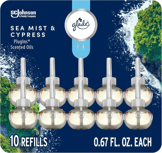 Glade PlugIns Air Freshener Refills, Sea Mist & Cypress, 10 Count