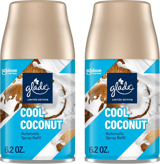 Glade Automatic Spray Refill, Cool Coconut, Scented Air Freshener for Home and Bathroom, 6.2 Oz, 2 Count
