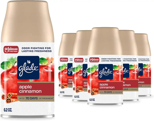 Glade Automatic Spray Refill, Apple Cinnamon, Scented Air Freshener for Home and Bathroom, 6.2 Oz, 6 Count
