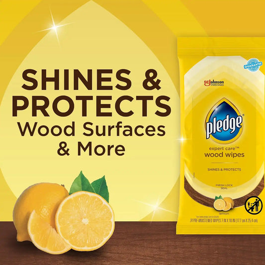 Pledge Pre-Moistened Wood Furniture Wipes, Lemon, 144 Total Count, (6-Pack)