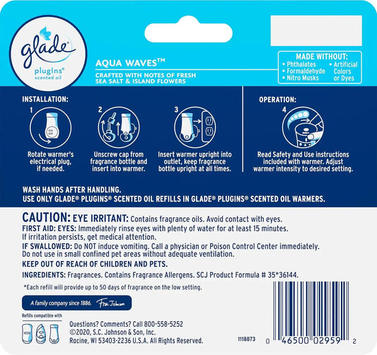 Glade PlugIns Air Freshener Refills, Aqua Waves, 5 Count