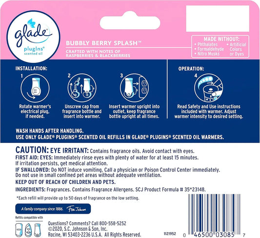 Glade PlugIns Refills Air Freshener, Bubbly Berry Splash, Scented and Essential Oils for Home and Bathroom, 0.67 Fl Oz, 5 Count