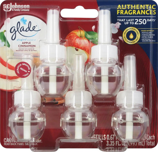 Glade PlugIns Refills Air Freshener, Scented and Essential Oils for Home and Bathroom, Apple Cinnamon, 3.35 Fl Oz, 5 Count