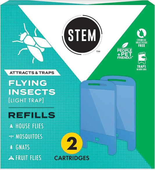 STEM Flying Insect Light Trap Refill Cartridges, Indoor Fruit Fly Trap, Insecticide-Free Pest Control for Home, Attracts and Traps Insects, Official STEM Refills - 2 Count