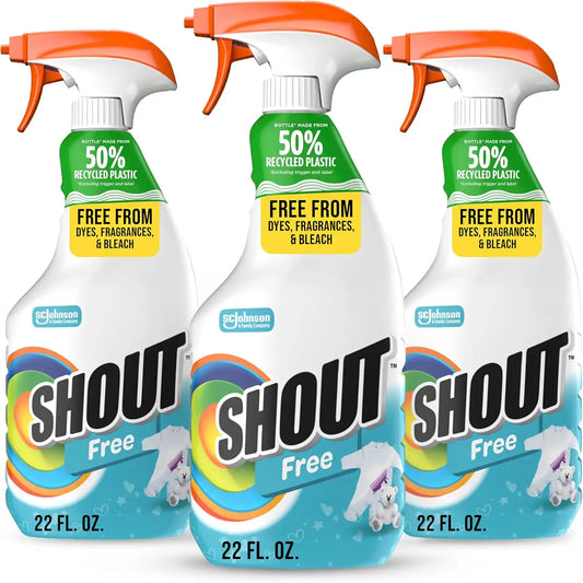 Shout Free Active Enzyme Laundry Stain Remover, Dye & Fragrance Free, 22 oz (Pack of 3)