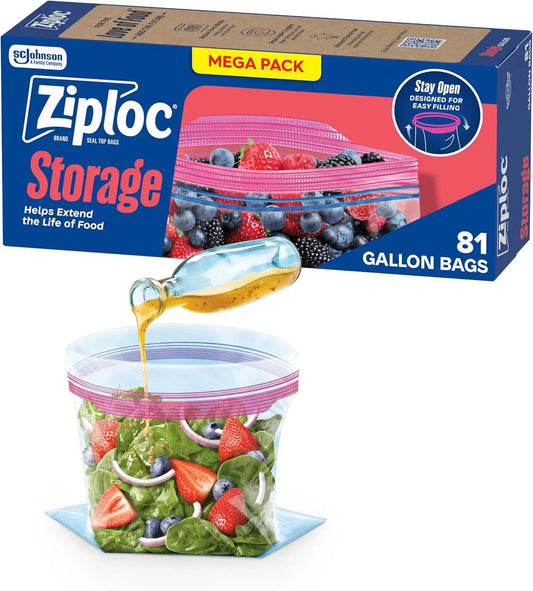 Ziploc Gallon Food Storage Bags, Stand-Up Bottom, 81 Count (Pack of 9)