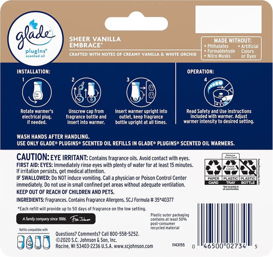 Glade PlugIns Air Freshener Refills, Sheer Vanilla Embrace, 5 Count