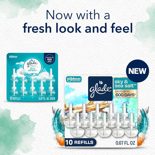 Glade PlugIns Air Freshener Refills, Sky & Sea Salt, 10 Count