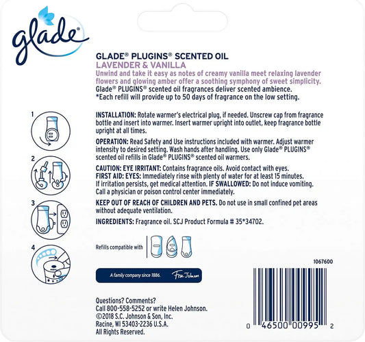 Glade PlugIns Air Freshener Refills, Lavender & Vanilla, 5 Count