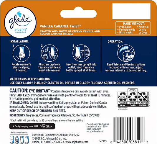 Glade PlugIns Air Freshener Refills, Vanilla Caramel Twist, 3.35 Fl Oz (5 Count) (Pack of 5)