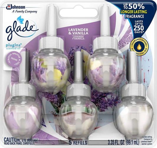 Glade PlugIns Air Freshener Refills, Lavender & Vanilla, 5 Count
