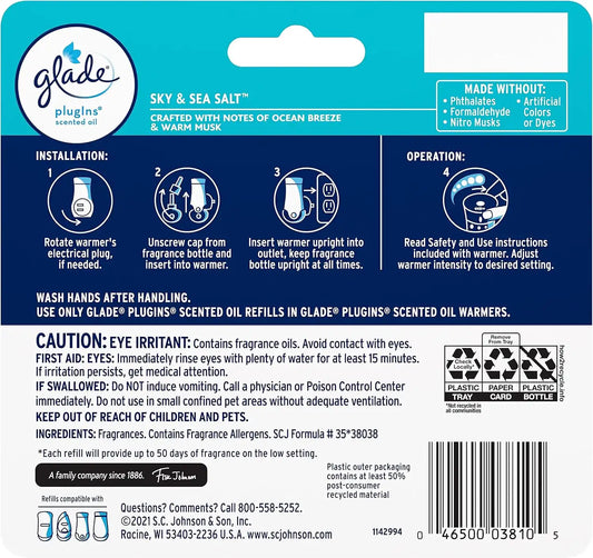 Glade PlugIns Air Freshener Refills, Sky & Sea Salt, 5 Count