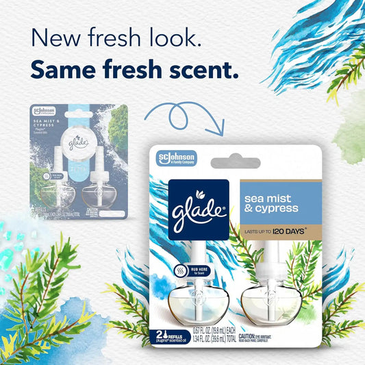 Glade PlugIns Air Freshener Refills, Sea Mist & Cypress, 5 Count